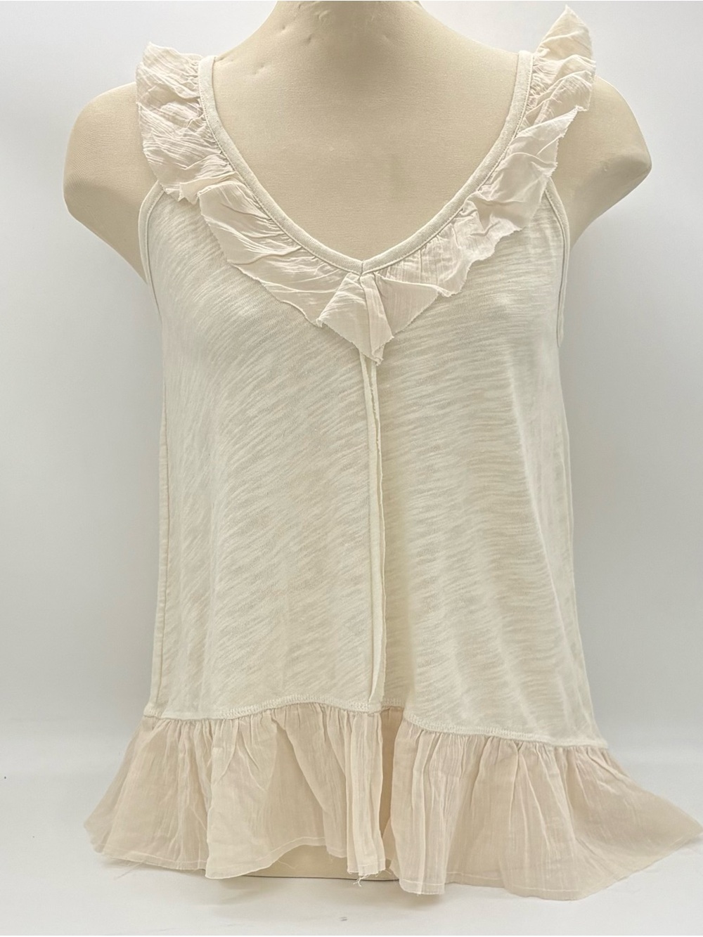 American Eagle Outfitters Boho Chiffon Tiered Ruffle Tank Top - Cream Size XS
